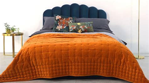 Syrah 100 Cotton Velvet Bedspread 225x220cm Burnt Orange