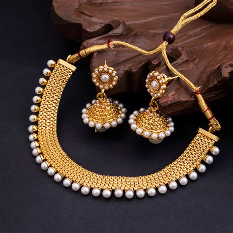buy sukkhi glorious gold plated wedding jewellery pearl choker necklace