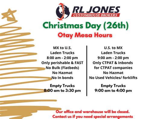 Holiday Schedule Rl Jones Customhouse Brokers Inc
