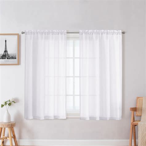 Ovzme Troy White Crushed Sheer Curtains Inch Length Panels Set