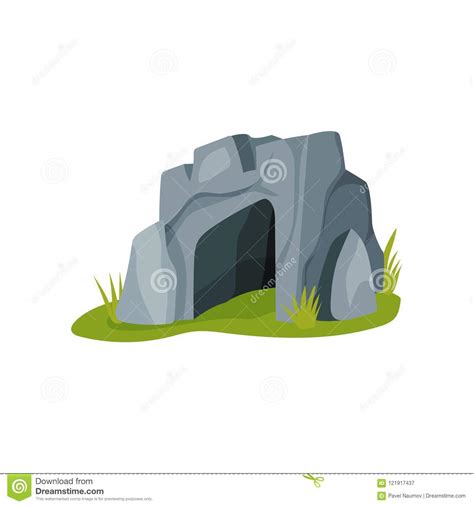 Flat Vector Icon Of Big Gray Cave Isolated On White Background Stone