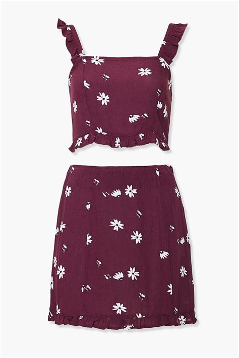 Floral Crop Top And Mini Skirt Set