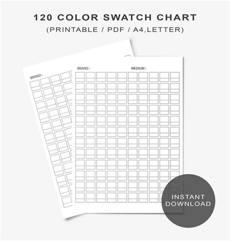 120 Color Swatch Chart Digital Printable 120 Color Swatch Etsy