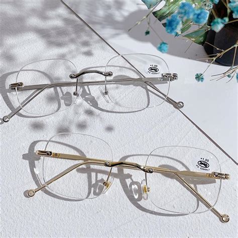 Buy Square Rimless Myopia Glasses Men Women Anti Blue Light Metal Finish Myopia Eyeglasses