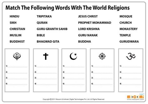 World Religion Worksheet General Knowledge For Kids For More General