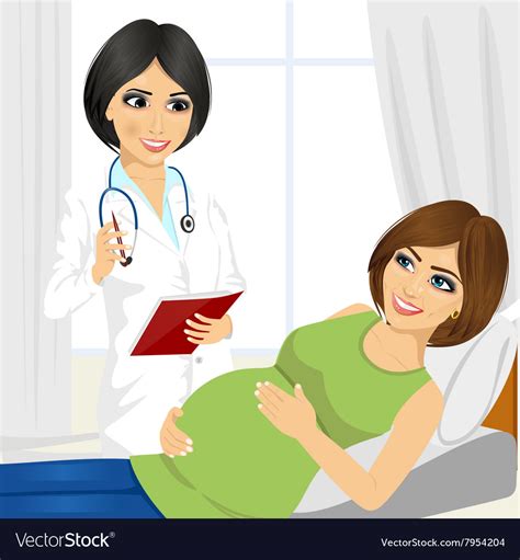 Pregnant Woman Having A Doctor Visit In Hospital Vector Image