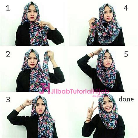 tutorial cara memakai hijab bermotif