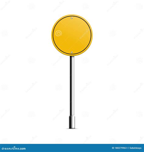 Yellow Circle Signboard Realistic Round Street Sign Mockup Stock