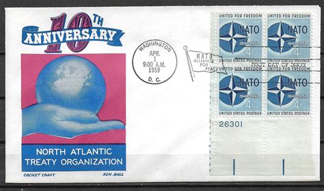 1959 sc1127 nato 10th anniversary pb4 fdc united states general issue stamp hipstamp