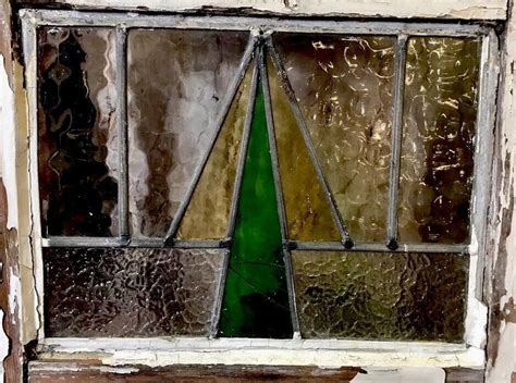 Vtg Leaded Stained Glass New Orleans Bubble Glass Window Wood Frame Old