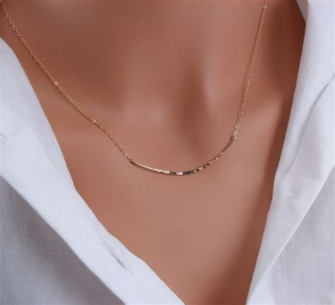Celebrity Inspired Gold Bar Necklace Delicate Shiny Gold