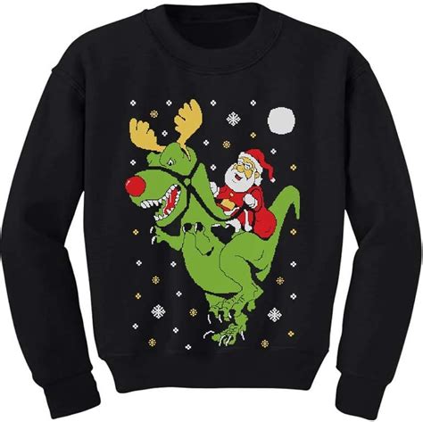 T Rex Santa Ride Dinosaur Funny Ugly Christmas Sweater Toddler Kids