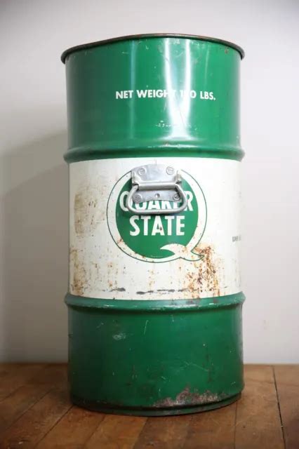 Vintage Quaker State Motor Oil Metal Can Gallon Drum Garage Trash Can Barrel Picclick