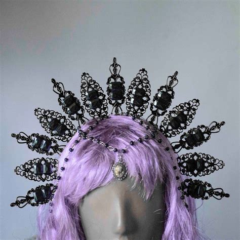 Red Crown Gothic Headdress Black Crystal Crown Vampire Etsy