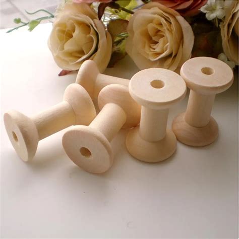10pcsset Empty Wooden Bobbin Spools For Thread Wire Natural Color For