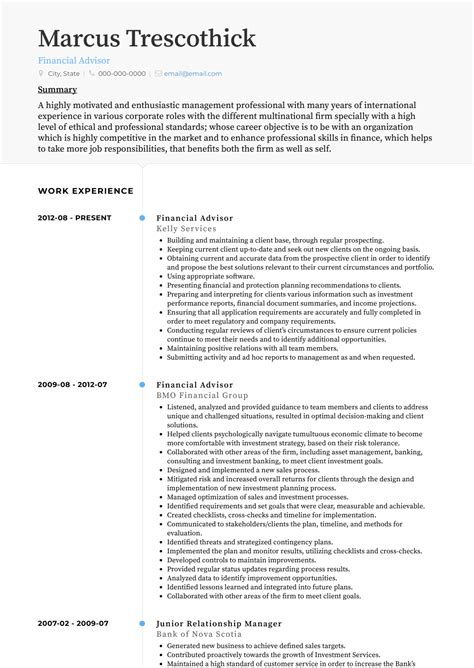 A good resume of a prospective financial planner should suggest that the candidate can complete tasks such as financial analysis, developing and implementing plans, assessing the financial situation of clients and referring them to organizations providing the. Financial - Resume Samples & Templates | VisualCV
