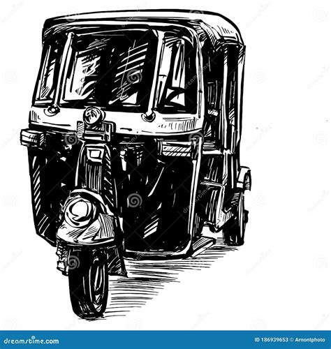 Drawing Of The Motorcycle Tricycle In India Stock Vector Illustration