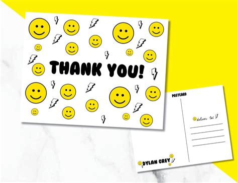 Smiley Face Postcards Thank You Cards Smiley Face Thank You Etsy Uk