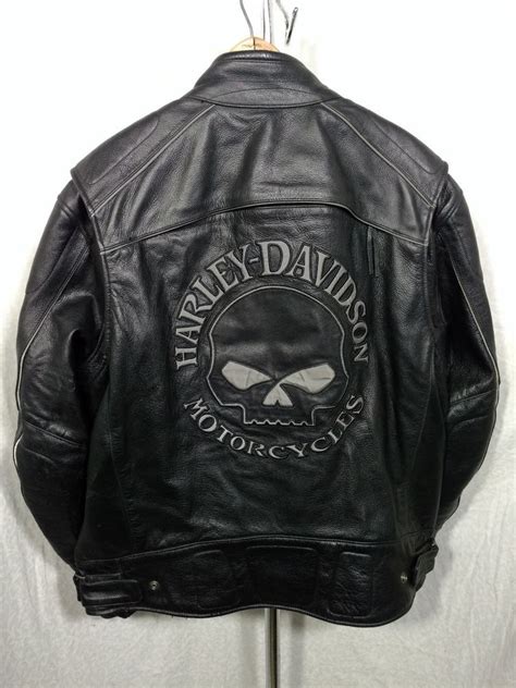 • the front features a zip closure which is attached to the collar flipped and fixed. lb Harley Davidson Men's Reflective Skull Willie G Leather ...