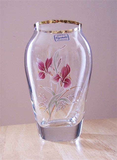 Vintage Bohemia Crystalex Vase Handpainted Crystal Vase