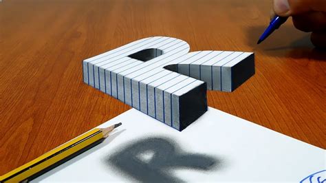 3D Trick Art On Line Paper Floating Letter R YouTube