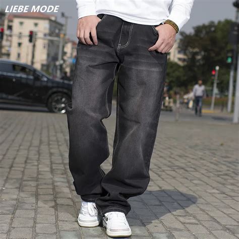 European Style Plus Size Mens Loose Fit Jeans Brand High Quality Hip Hop Baggy Black Jeans