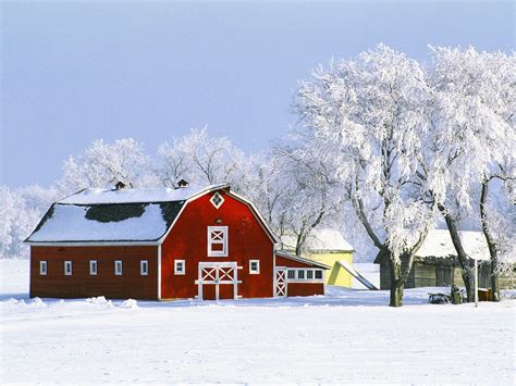 41 Snowy Red Barn Desktop Wallpaper