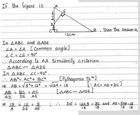 inthe figure triangle abc is right angled at c de is perpendicular tian if bc 12cm ad 3cm and bc