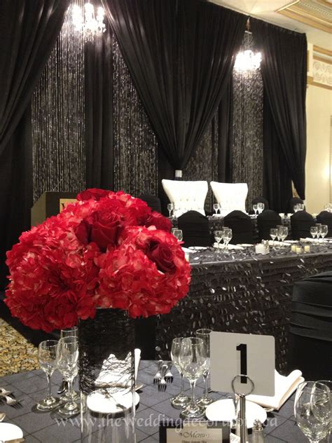 Black Red And Silver Wedding Decor And Flowers Wedding Ceremony