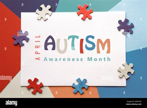 Text April World Autism Awareness Month Frame With Puzzle Pieces