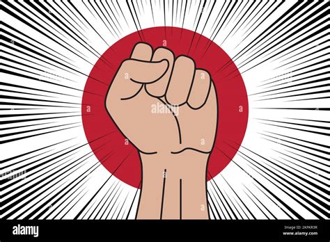 Human Fist Clenched Symbol On Flag Of Japan Background Power And