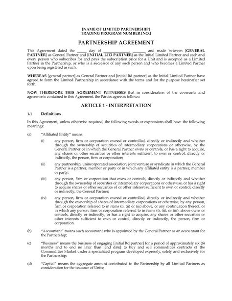 Printable Partnership Agreement