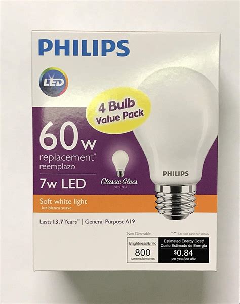 Phillips 60w 7w Led Soft White 4 Bulb Value Pack