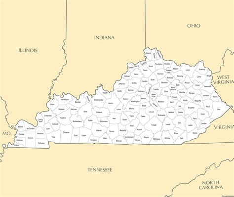 Laminated Map Large Administrative Map Of Kentucky State With Major