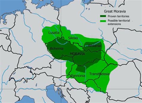 Map With The Extension Of The Great Moravia In 10th Century Moravia