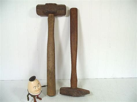 Old Sledge Hammers With Wooden Handles Set Of 2 Vintage Etsy Wooden