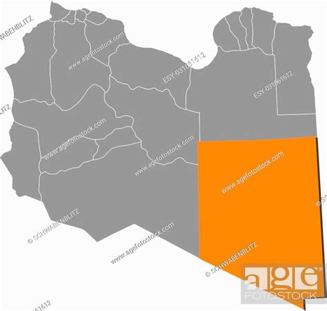 Map Of Libya With The Provinces Kufra Is Highlighted By Orange Stock