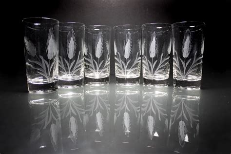 Etched Wheat Tumblers Federal Glass Drinking Glasses Set Of 6 10 Ounce
