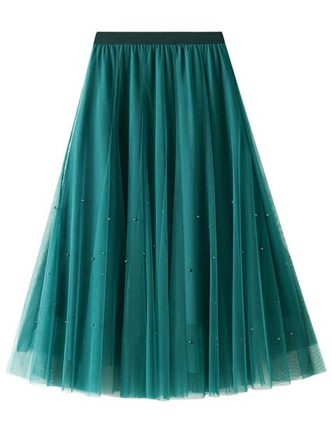Tigena Mesh Long Skirt For Women New Spring Casual Solid Beading