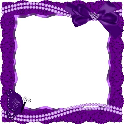Purple Transparent Frame With Butterfly Ribbon And Pearls Birthday