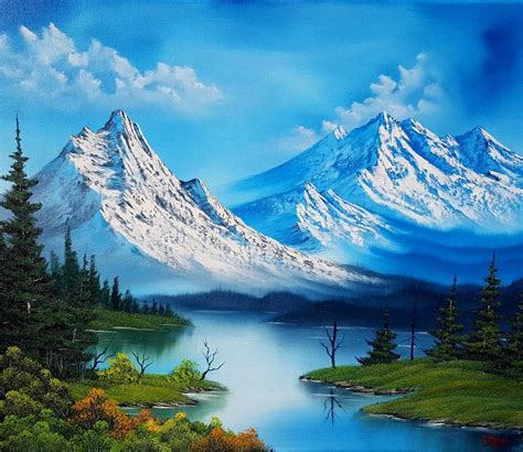 A Painting Of Snow Covered Mountains In The Distance