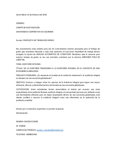 Doc Carta De Propuesta Del Trabajo De Grado Andrea Caicedo Conde