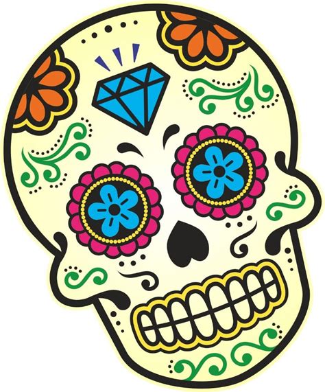 Mexican Day Of The Dead Sugar Skull Multi Colour With Diamond Motif