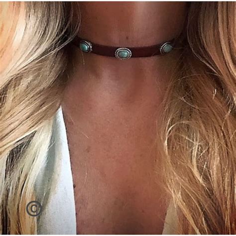 Turquoise Leather Choker Leather Choker Brown Leather Etsy