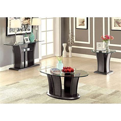 furniture of america lantler glass top 3 piece coffee table set in dark cherry coffee table