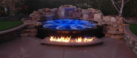 Spa With Fire Pit Surrounding It Hot Tub Backyard Hot Tub Landscaping Backyard Pool