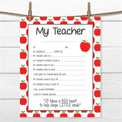 Apples All About My Teacher Teacher Appreciation Etsy