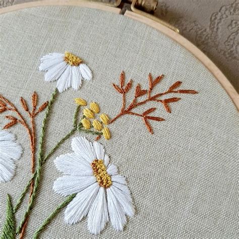Wild Flower Daisies Pdf Hand Embroidery Beginner Botanical Pattern Diy