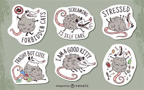 Funny Possum Animal Cartoon Stickers Vector Download