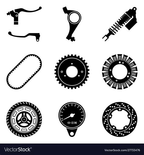 Various Kinds Motorcycle Parts Silhouette Icon Vector Image